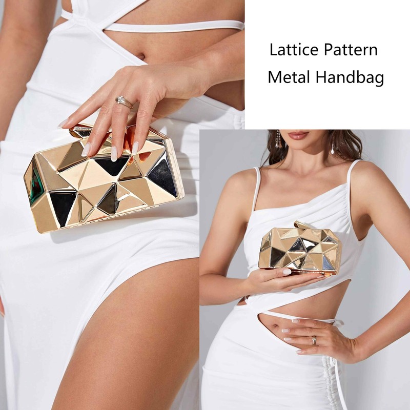 Clutch Purses for Women Lattice Pattern Metal Handbag Chain Geometric