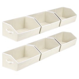 homsorout Trapezoid Storage Bins, Closet Storage Bins Baskets for Organizing, Decorative Storage Boxes with Handles, Closet Organizers and Storage for Toys, Clothes, Books, Beige, 6-Pack