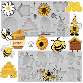 MINFEIDMS Bumble Bee Fondant Molds 3D Silicone Molds Sunflowers Honey Honeycomb Bumblebee Cupcake Cookie Baking Decorating Mold For Cupcake Topper Candy Chocolate Gum Paste Polymer Clay Set Of 2