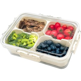 CODIEKEY Snackle Box Container, Dishwasher Safe Snack Box for Adult Kids, 4 compartments Plastic Divided Serving Tray with Lid and Handle for Candy, Fruits, Snacks, Nuts, Small,2 Pack