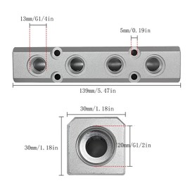 Iceyon 4 Way Pneumatic Manifold Air Distribution Block, Aluminum Alloy Air Compressor Manifold Distribution Block, G1/2 Supply Port, G1/4-Inch Output Port (4 Way 6 Port)