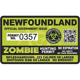 Newfoundland Zombie Hunting Permit - Hunter Response Team Unit 4" Outbreak Sticker