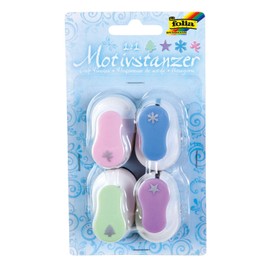 folia 7209 - Motivstanzer Weihnachten, Motivlocher, 4 Stanzer 8 mm, Tannenbaum, Stern, Schneeflocke und Engel