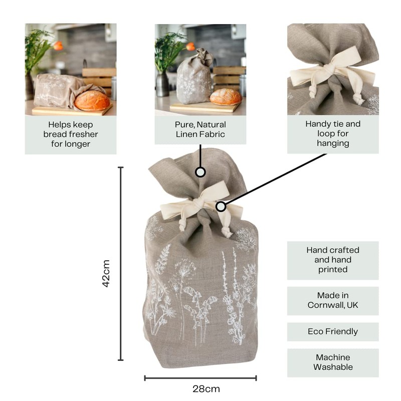 Helen Round Plastic Free, Reusable Natural Linen Bread Bag With