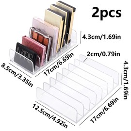 ARJDXDP 2 Pack Acrylic Desk Organzier, Acrylic Eyeshadow Makeup Organiser, Clear Skincare Organiser Holder for Vanity Cosmetics Makeup Drawers Contertop Bedroom Cabinet-7 Compartment