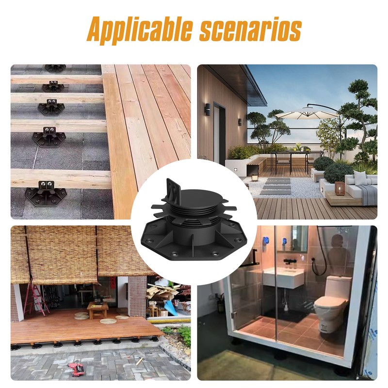 6-Pack Adjustable Deck Support Bases - Heavy Duty Waterproof Rust-Proof