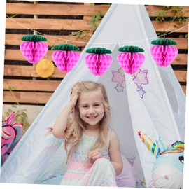 Ipetboom 10pcs Pink Paper Strawberry Honeycomb Balls Unique Fruit Shaped Hanging Decorations for Party Scene Photo Backdrop and Festive Wall Decor