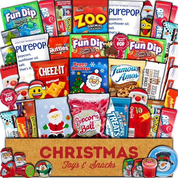 Christmas Care Package (45 Count) Candy Toys Snacks Cookies Bars Chips Holiday Stocking Stuffer Variety Gift Box Pack Assortment Basket Bundle Mix Santa Treats College Students Office Kids Boys Girls