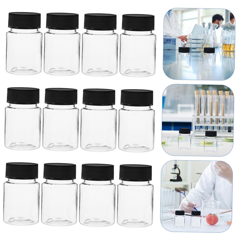 CHILDWEET 24pcs Pill Bottles with Black Screw Caps Leak Wide