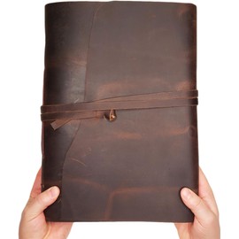 Large Vintage Leather Photo Album with Black Pages - Scrapbook Style Pages with Gift Box - Holds 100 4x6 or 5x7 Photos