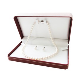 Pearl necklace case with storage for earrings and piercings [Jewelry] [Cushion color: white] (gift/accessory case/pearl pearl neck case) (1 red)