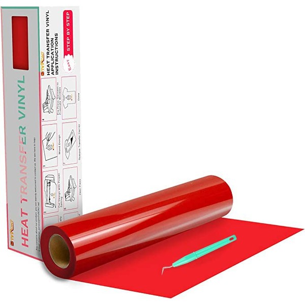 HTVRONT Red Iron On Vinyl Roll 30.5m x 6m