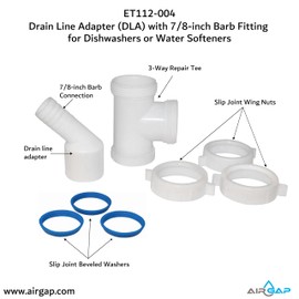 Drain Line Adapter (DLA) with 7/8-inch Barb Fitting for Dishwashers or Water Softeners (ET112-004)