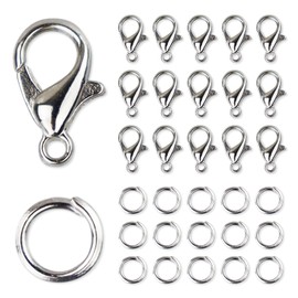 170PCS Lobster Clasp with Open Jump Ring Set, Jewelry Bracelet Connectors Necklace Clasp Bracelet Clasp Jump Rings for Jewelry Making (Silver)