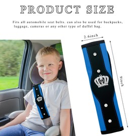 Gasedin Car Seat Belt Cover, Leather Safety Belt Shoulder Strap Covers with Sparkling Diamond Crown, Soft Seat Belt Decorative Cover Mats for Cars Trucks SUVs, Car Accessories (Blue)