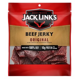 Jack Link's Beef Jerky, Original Jerky Bag – Flavorful Meat Snack, Ready to Eat Protein Snack with 10g of Protein and 80 Calories per Serving, Made with 100% Beef, Keto Friendly, 2.85 Oz.