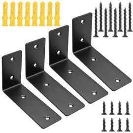 Shelf Brackets Heavy Duty, 45mm Thick L Shape Right Angle Corner Bracket Floating Shelf Support Matte Black Wall Brackets Industrial Scaffold Shelf Brackets with Screw & Anchors, 4 Pcs(5" x 3")