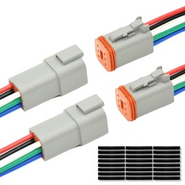 Juego de 2 conectores DT Deustch de 6 pines impermeables para automóviles con cables 16AWG -40℃-105℃ 600V y conectores de tubos termorretráctiles para coche, camión, barco