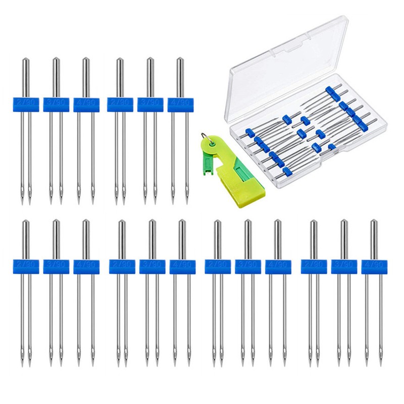 18pcs Sewing Machine Double Needle with Plastic Box Threader Simple