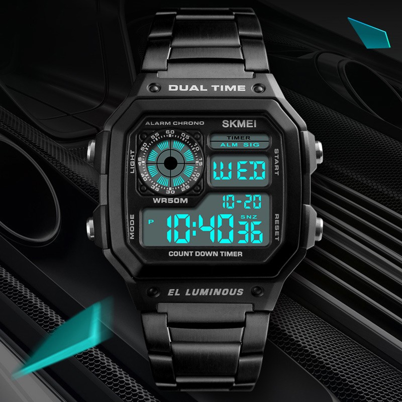 Men Digital Watch Stopwatch Countdown Alarm Luminous Watch