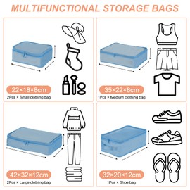 PATIKIL 6 Set Packing Cube Travel Storage Bags Packing Luggage Organizer Bag Waterproof Clothing Laundry Bag Shoe Bag for Suitcases Travel Accessories, Sea Blue