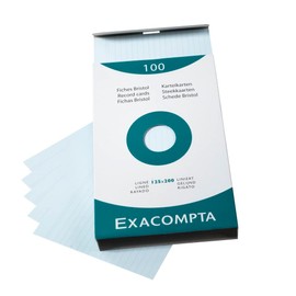 Exacompta 13813X Index Cards (205 q/m² Cardboard, Wood-Free, 125 x 200 mm, Lined, Unperforated) Pack of 100, Blue