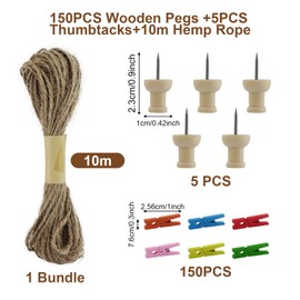 150PCS Mini Colourful Wooden Pegs,Photo String and Pegs,2.5cm Natural Small Photo Pegs,Small Pegs for Hanging Photos,Wooden Pegs Craft with 10M Jute String for Photo Wall Display,Craft,Weddings,Party