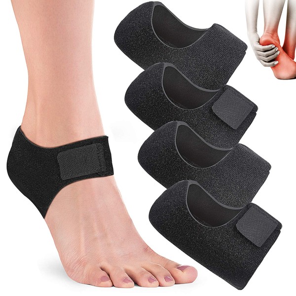 4 Pieces Heel Cushions Protectors Plantar Fasciitis Heel Pads Heel Cushion Inserts Heel Cups Adjustable Breathable Heel Support for Cracked, Dry, Achilles Heels, Heel Pain Relief (L, Black)