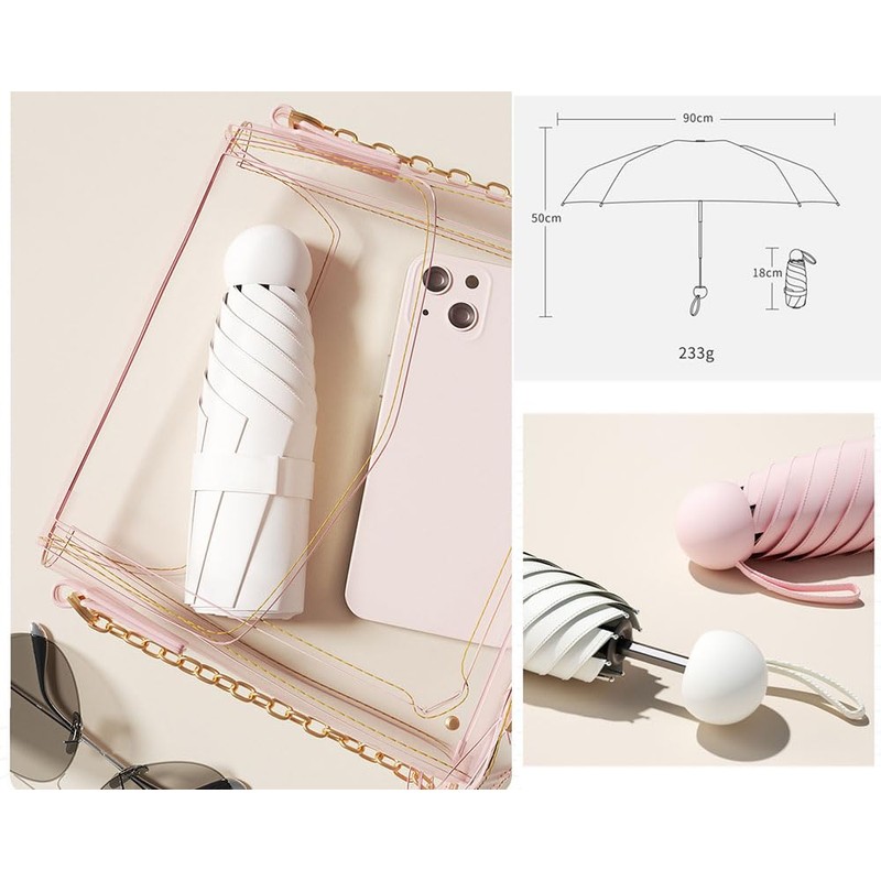 Bombinate Parasol Folding Umbrella with 6 Ribs, UV Protection, Storage