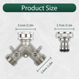 Brass Hose Connector 2 Way: 3/4" Hose Pipe Connector, Y Garden Hose Splitter for Hose Pipe, Sliver Hose Tap Splitter with 2PCS 3/4" Hose Tap Connector for Hose Pipe Irrigation Tool Fitting,