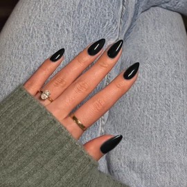 KQueenest Black Press on Nails Short Almond, 30 Pcs Thick Short Fake Nails Acrylic, Solid Color Gel Nails Press on, Natural Fit Short Almond Nails Glue on, Reusable Stick on Nails For Women