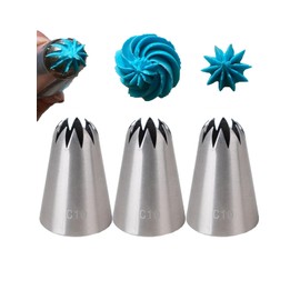 Extra Large Piping Nozzles,Closed Star Decorating Nozzles for Shells,Fleur de lis, Rosettes,Flowers,3 Pcs