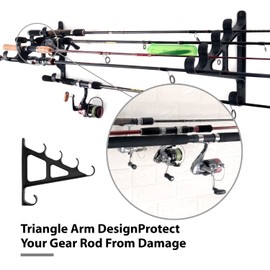 Horizontal Fishing Rod Rack Rod Holders for Wall Storage - Wall Mounted Fishing Rod Rack with Hook,Holds 4 Rods , Space Saving for Fishing Rods，Hiking Poles, Ski Poles, Hockey Sticks and Cue