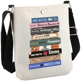 Vintage Jane Austen Bookish Gift Crossbody Bag Book Bag for Classic Novel Lover (Jane Book CB EU)
