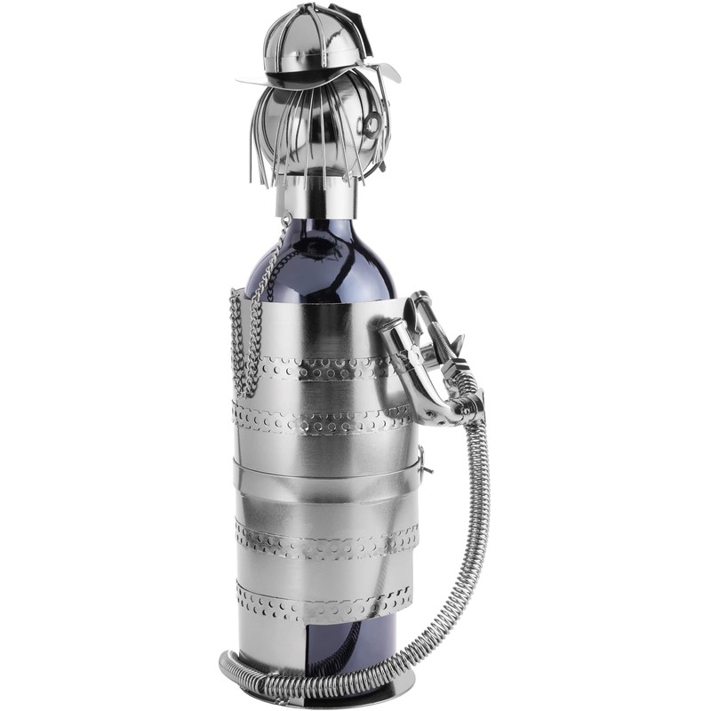 BRUBAKER Flaschenhalter Feuerwehrmann Metall Skulptur mit Geschenkkarte