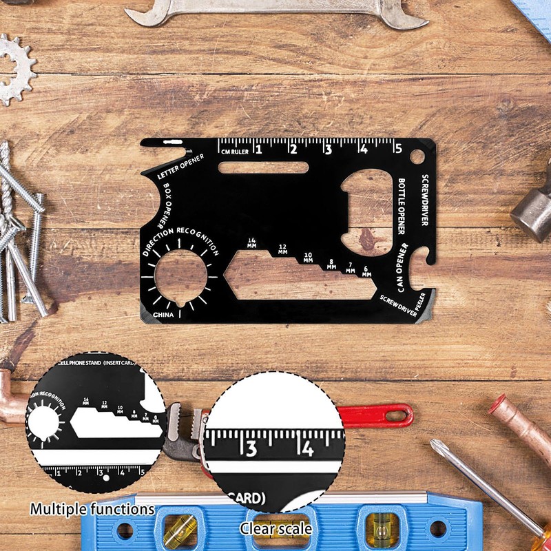 2 Multi-Function Tool Cards, Metal Multi-Function Card, Black Stainless Steel