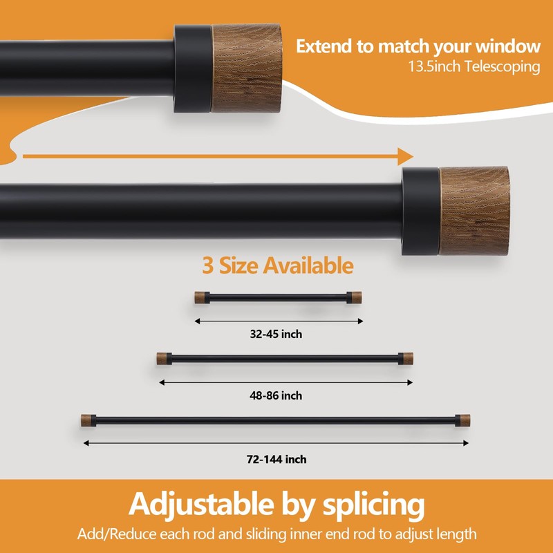 Wood Curtain Rods for Windows 48 to 84 Inches(4-7ft),1 inch