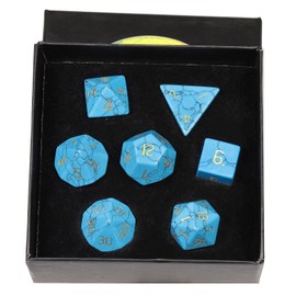 Amogeeli 7pcs Hand-Carved Crystal DND Dice Set, Stone Polyhedral Rolling Dice Kit for RPG MTG COC Table Game, Blue Howlite Turquoise