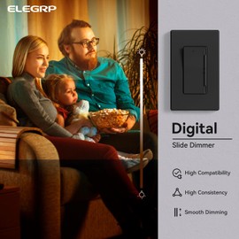 ELEGRP Digital Dimmer Switch for 300W LED/CFL and 600W Incandescent/Halogen Bulbs, Frameless Design, Slide Dimmer Light Switch, Single Pole/3-Way, Wall Plate Included, UL Listed, 2 Pack, Matte Black