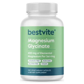 BESTVITE Filler-Free Magnesium Glycinate - 400mg of Magnesium per Serving (240 Veg Caps)- Chelated Bisglycinate for Muscle, Relaxation, Stress & Sleep Support* - For Men & Women - No Stearates - Vegan
