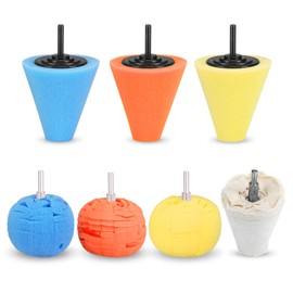 SPTA Polierball, Polierkegel, Polierscheibe für bohrmaschine, 7tlg Polierschwamm Set 4tlg Polierkegel+3tlg Polierkugel Autopflege Schaum Polierball Polieraufsatz mit 6mm Schaft -X00601MIX1
