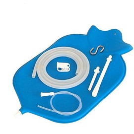 HealthAndYoga™ NaturoFloPlus Enema Bag Kit - 4 Quart for Deep Enemas - Open Fountain Top for Easy Cleaning and Hygiene - Fleet Enema, Coffee Enema and Anal Douche - Blue