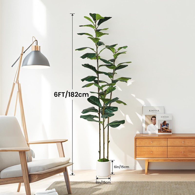 6ft Artificial Fiddle Leaf Fig Tree with Green Moss