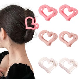 Ufgin 6 Pcs Heart Nonslip Hair Jaw Clips - Cute Hair Styling Accessories for Women's Thin or Thick Hair (Pink)