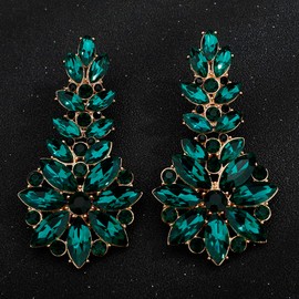 Jumwrit Rhinestone Cluster Earrings Wedding Flower Leaf Drop Dangle Earrings Statement Vintage Big Round Circle Earrings Iridescent Bridal Floral Chandelier Earrings Jewelry for Women Girls(Green)