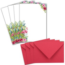 25 Letter Paper Sets DIN A5 - in White with Flamingo Motif - with Envelopes DIN C6 in Flamingo Letter Paper Printable Ideal for Wedding Invitations