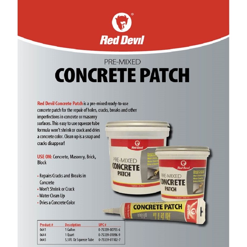 Red Devil 0644 Pre-Mixed Concrete Patch, 1 Quart, Pack of