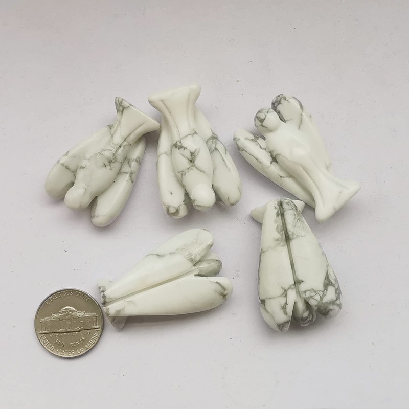 Bacatgem White Howlite Turquoise Healing Crystal Prayer Guardian Angel Statue,