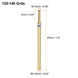 HARFINGTON 5pcs 120-140 Grits Diamond Grinding Bit 1.6mm Cylinder Head 2.35mm Shank 6mm Length Titanium Plated Stone Sanding Drill Bits Rotary Tool for Nails Grinding Polishing