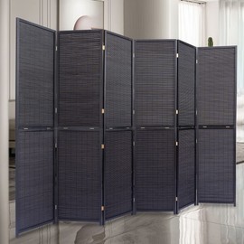 JVVMNJLK 6 Panel Bamboo Room Divider, 6 FT Tall Folding Privacy Screen, Partition Divider for Room Separation, Portable Freestanding Wall Divider for Room, Bamboo Mesh Woven Design, Black